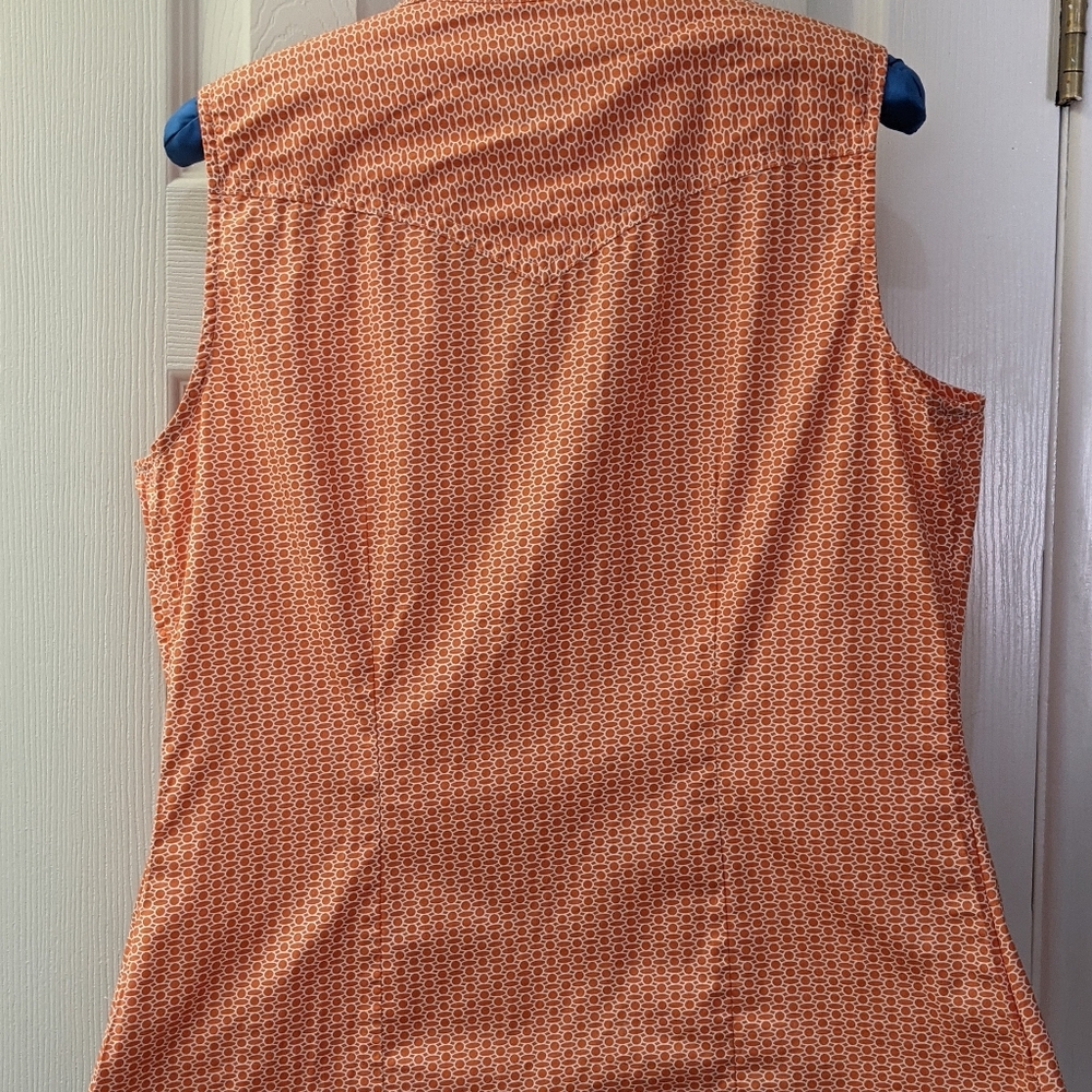 Roper orange print sleeveless pearl snap blouse M - Picture 5 of 7